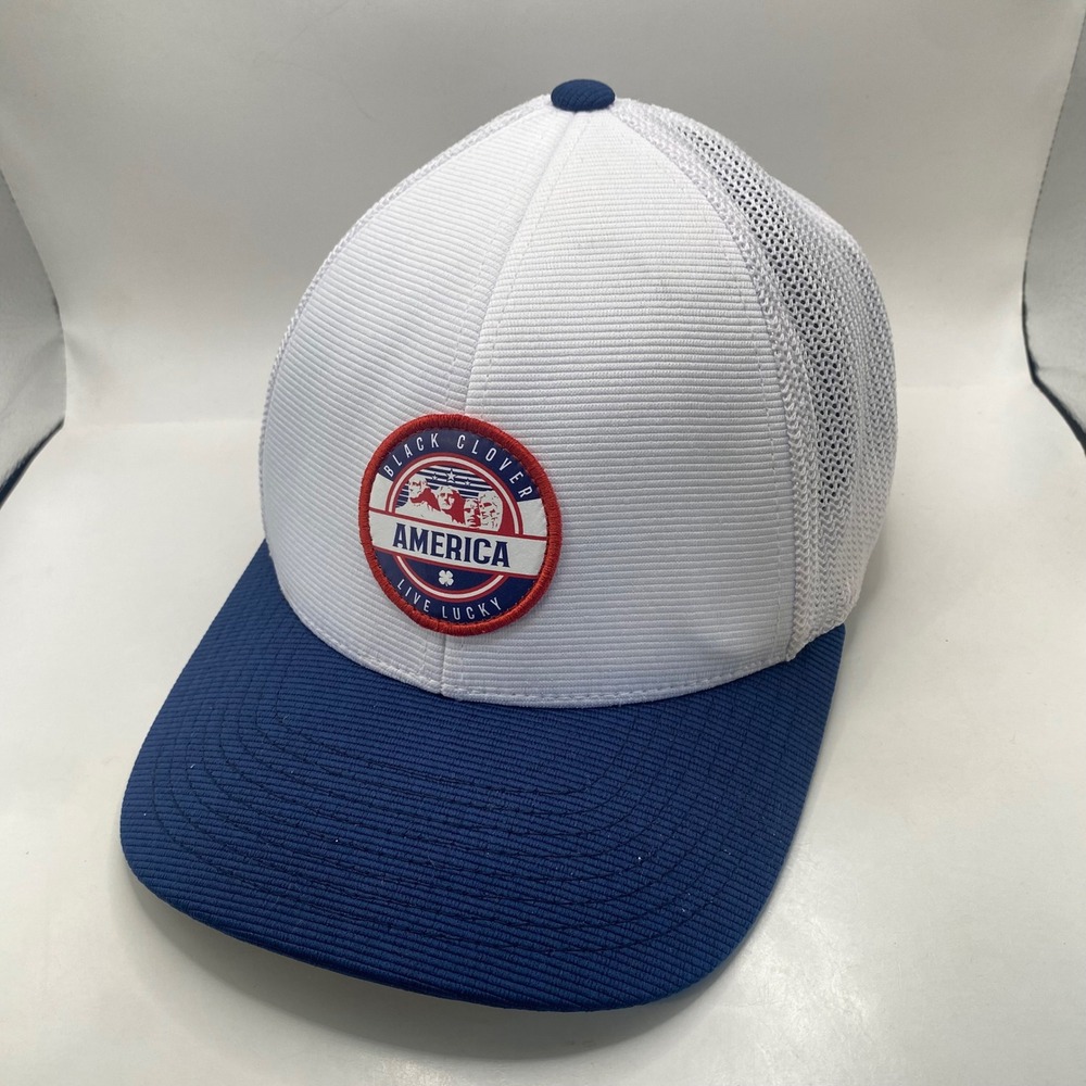 USA Black Clover America Live Lucky Trucker Hat OSFA Blue White Patriotic Golf